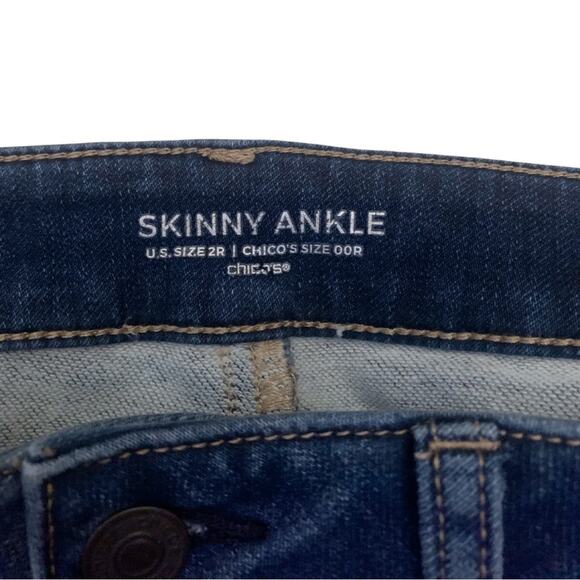 Chico’s Skinny Ankle Blue Jeans Size 2 / Small Stretch Medium Wash Classic - Picture 4 of 9